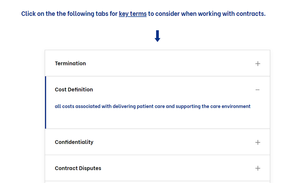 screenshot of AHRMM Academy online course with accordion dropdowns to identify keywords