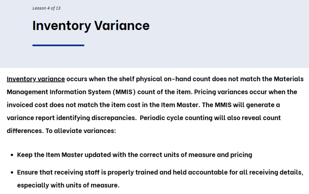 screenshot of AHRMM Academy online course with definitions and descriptions